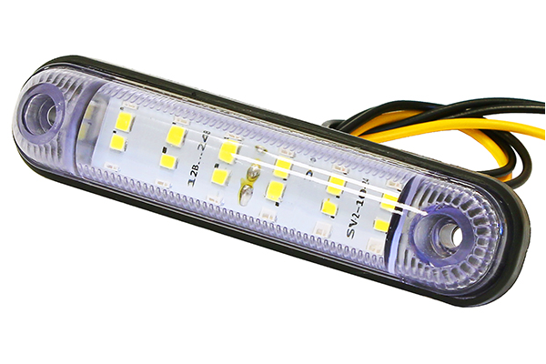 Фонарь габаритный LED 12-24V с поворотником, МИНИ, белый - желтый (L=80мм, 12-светодиодов)