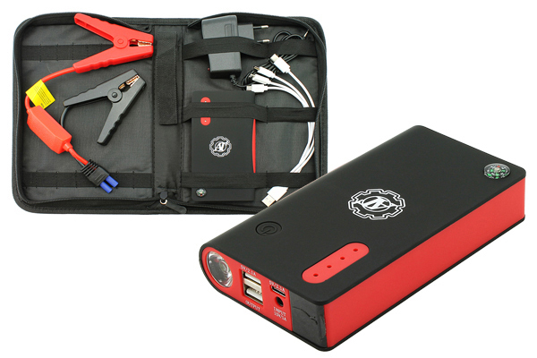Пуско-зарядное устройство (аккумулятор 10000 мА/ч, фонарь, разьемы USB, в наборе провода, зажимы)